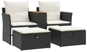 2 személyes fekete polyrattan kerti kanapé zsámollyal