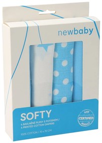 Pamut tetra pelenka New Baby Softy nyomtatott mintával 70 x 70 cm 4 db fehér-türkiz