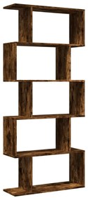 5 szintes füstös tölgy fa elválasztó könyvespolc 70x24x161 cm