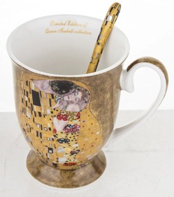 Bögre kanállal, porcelán, többszínű, 10,5x11,5x8,5, kanál, 12,5 cm Klimt: A csók