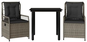3 részes szürke polyrattan kerti étkezőgarnitúra párnával