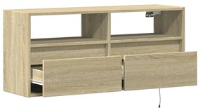 sonoma tölgy színű fali TV-szekrény LED-ekkel 100x31x45 cm