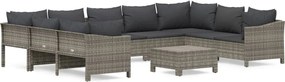 vidaXL 10 részes szürke polyrattan kerti ülőgarnitúra párnákkal