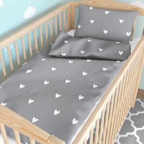 Goldea gyermek pamut ágyneműhuzat kiságyba - szívecskék, szürke alapon 90 x 130 és 40 x 60 cm