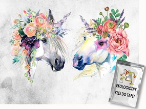 Fotótapéta Flizelina Akvarell Természet Portré Ló Virágok Boho 200x140 ragasztó