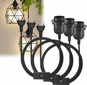 3M Lámpakapcsoló kábel fekete E27-es izzó foglalat kapcsolóval