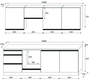 Konyhabútor MARINA 240 cm Craft tölgy/fényes fekete