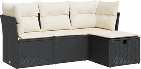 vidaXL 4 részes fekete polyrattan kerti ülőgarnitúra párnákkal