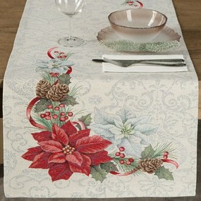 Gobelin karácsonyi asztali futó fényes fonallal Ezüst 40x100 cm +/-5%
