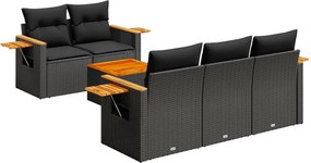 vidaXL 6 részes fekete polyrattan kerti ülőgarnitúra párnákkal