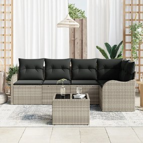 6 darabos kertibútor szett párnákkal szürke poly rattan, 2 személyes kertibútor párnákkal világosszürke poly rattan