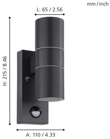 Eglo 32899-LED Kültéri fali lámpa érzékelővel RIGA 5 2xGU10/3W/230V IP44