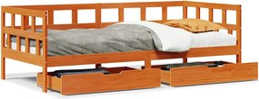 vidaXL viaszbarna tömör fa kanapéágy fiókkal matrac nélkül 90 x 200 cm