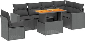 vidaXL 7 részes fekete polyrattan kerti ülőgarnitúra párnával