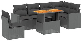 vidaXL 7 részes fekete polyrattan kerti ülőgarnitúra párnával