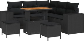 vidaXL Kerti Kanapé Szett párnával tárolóval párnával 8 pcs Fekete