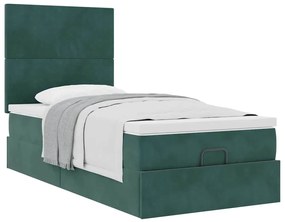 Ottomán ágykeret matracokkal sötétzöld 80x200cm bársony