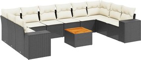 vidaXL 11 részes fekete polyrattan kerti ülőgarnitúra párnákkal