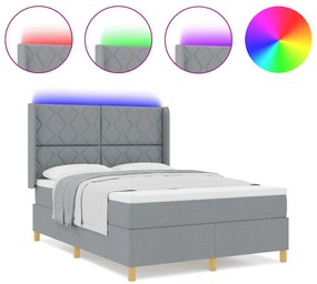 Boxspring Ágy Mattal és LED Fénnyel Szürke 140x200 cm Szövet