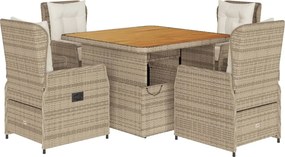 vidaXL 5 részes bézs polyrattan kerti étkezőgarnitúra párnákkal