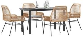 vidaXL 5 észes barna polyrattan üveg kerti étkezőgarnitúra párnával
