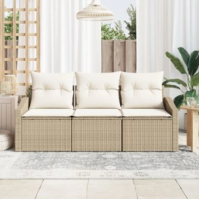 3 darabos Kerti Kanapé Szett Párnával Bézs Poly Rattan