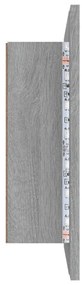 szürke sonoma színű szerelt fa tükörszekrény LED-del 60x12x45cm
