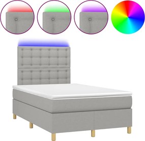 vidaXL világosszürke szövet rugós és LED-es ágy matraccal 120x190 cm