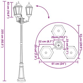 Kerti Lámpaoszlop 3-Lámpás E27 Fehér 235 cm Alumínium