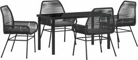 vidaXL Kert étkező szett párnával 5 pcs Fekete polirattan