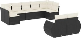 vidaXL 9 részes fekete polyrattan kerti ülőgarnitúra párnákkal