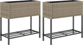 vidaXL 2 db szürke polyrattan kerti ültetőláda polccal 70 x 28 x 70 cm