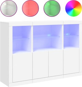 vidaXL 3 db fehér szerelt fa tálalószekrény LED-ekkel