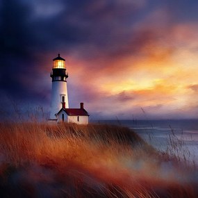Canvas Vászonkép Világítótorony Naplemente Tengerpart 40 x 40