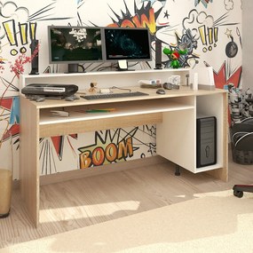 Számítógépasztal/gamer asztal, sonoma tölgy/fehér, TEZRO NEW