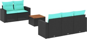 vidaXL 6 részes fekete polyrattan kerti ülőgarnitúra párnával