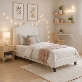 Ágy 90x200 cm méretben, krém színben, szövet kárpittal CRATER