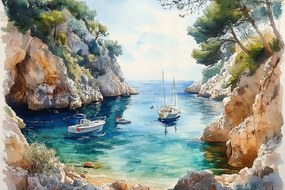 Vászonkép Canvas Tájkép Horvátország Tengerpart Öböl Tenger Jacht 60x40