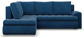 Tokio sarokkanapé, L alakú háttámlával, 2 ágyneműtartóval, kordbársony, baloldali, kék