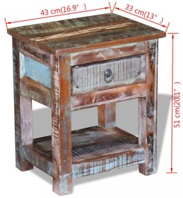 1 fiókos tömör újrahasznosított fa kisasztal 43 x 33 x 51 cm