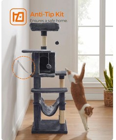 Macska kaparófa, 143 cm magas, többszintes macskatorony, füstszürke | Feandrea
