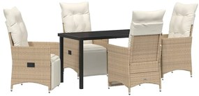 vidaXL Kert étkező szett párnával 5 pcs Bézs polirattan