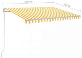 sárga és fehér kézzel kihúzható LED-es napellenző 300 x 250 cm