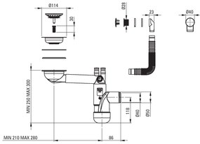 Deante Corda, gránit mosogató a lemez alatt 380x460x194 mm, 3,5"+ helytakarékos szifon, 1kamrás, antracit metál, ZQA_T10B