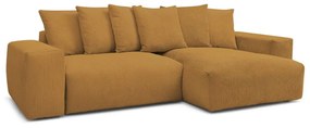 Mustársárga kordbársony kinyitható-tárolóhelyes sarokkanapé Voltaire – Bobochic Paris