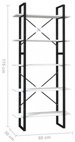 ötszintes fehér fenyőfa könyvszekrény 80 x 30 x 175 cm