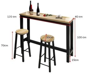 Bárszett 3 részes 1 asztal 2 db bárszékkel fekete BD01-BLACK