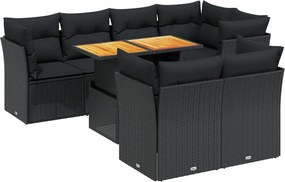 vidaXL 8 részes fekete polyrattan kerti ülőgarnitúra párnákkal
