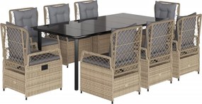 vidaXL 9 részes bézs polyrattan kerti étkezőgarnitúra párnákkal