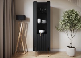 Malmi vitrines szekrény 60 cm - fekete matt / arany lábak